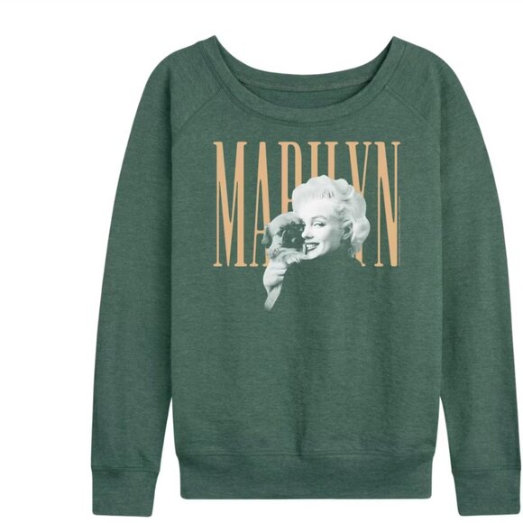 Marilyn Monroe Dog Portrait Lightweight French Terry Wide Neck Graphic Shirt - Picture 12 of 12